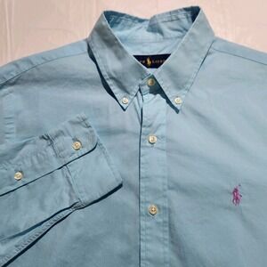 Polo Ralph Lauren Mens Blue Cotton Button Down Shirt Size Medium